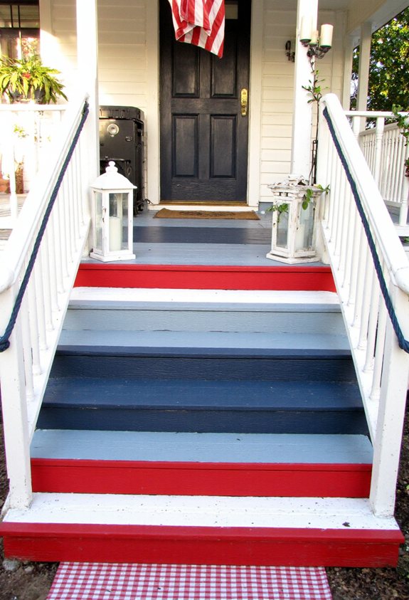 patriotic striped porch steps