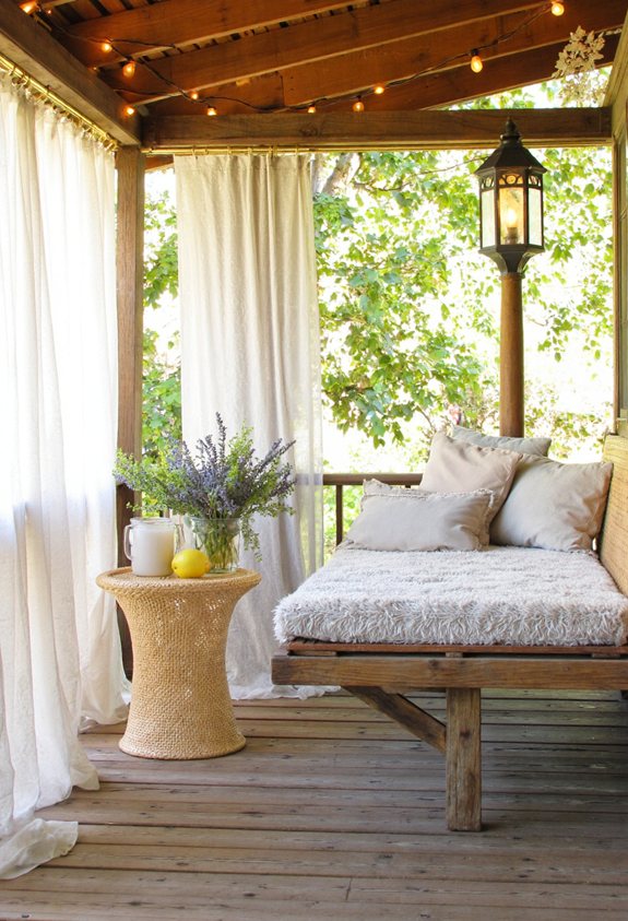 rustic bench with cushioned seat