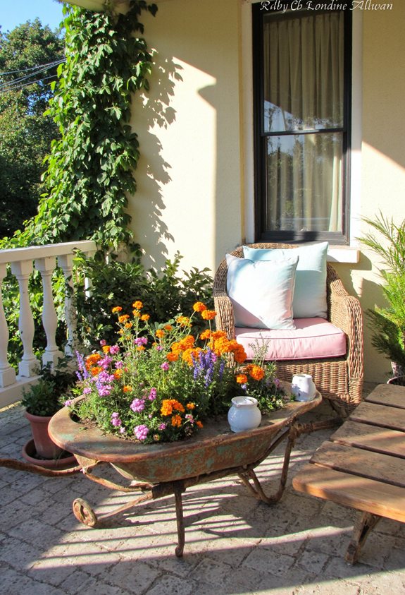 rustic vintage wheelbarrow planters