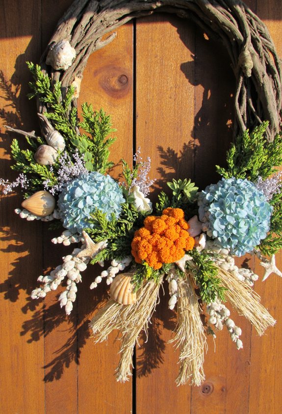 sea shell driftwood coastal wreath