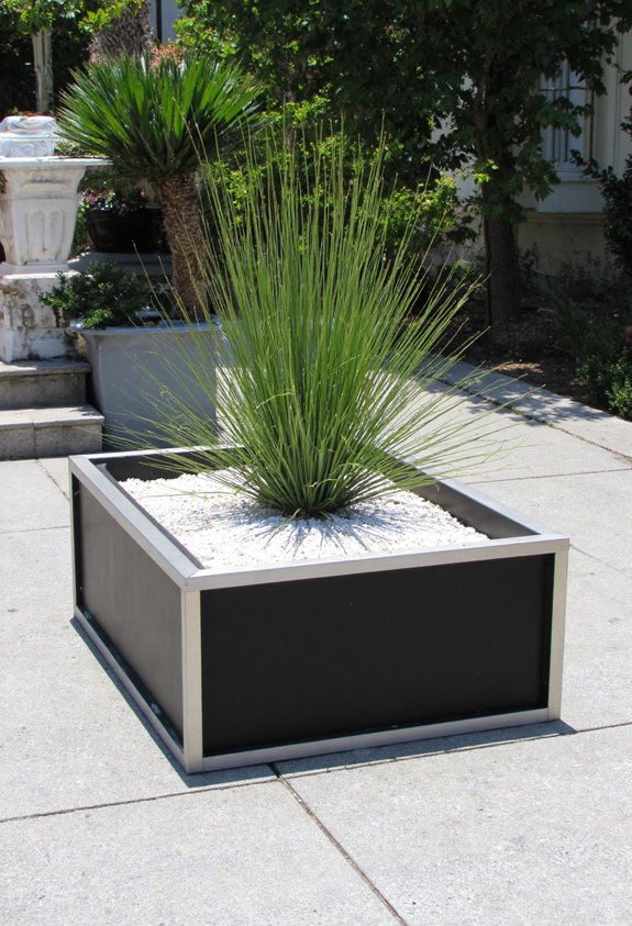 sleek black metal patio boxes