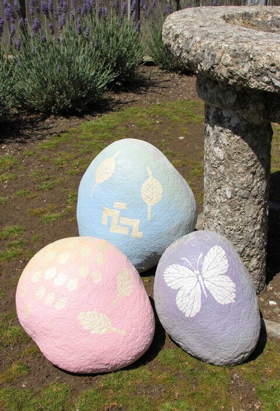 stencil painted garden stone art