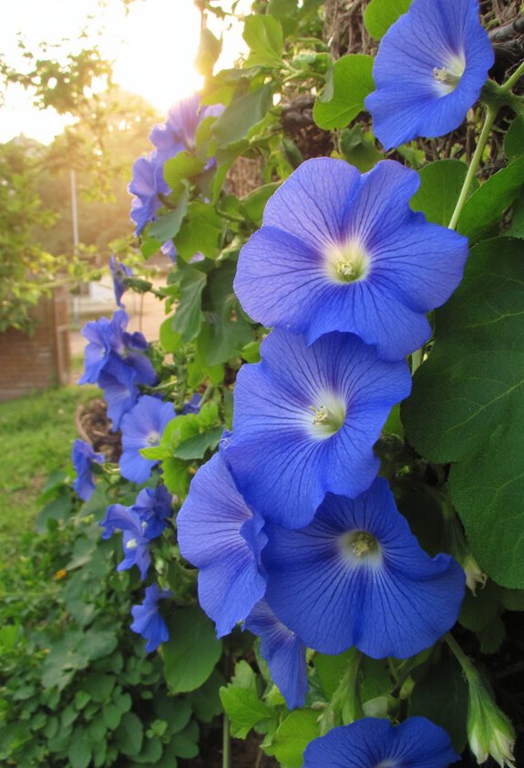 sunlit climbing trumpet blossoms