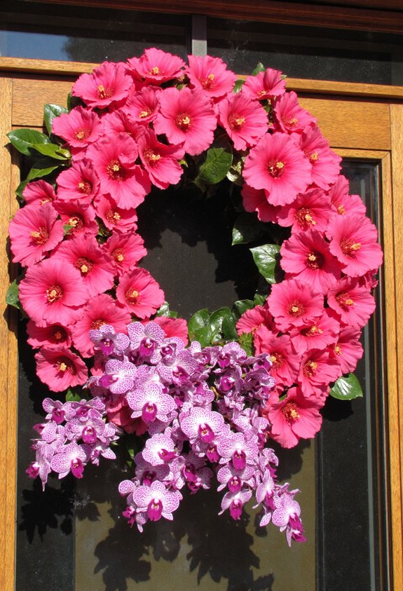 tropical pink floral doorway