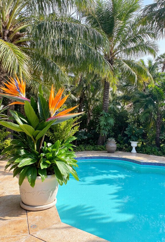 tropical poolside floral centerpiece