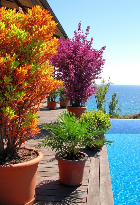 vibrant poolside foliage