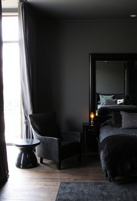 black framed floor to ceiling mirrors