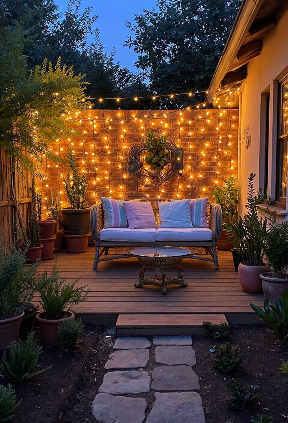 cozy backyard string lighting
