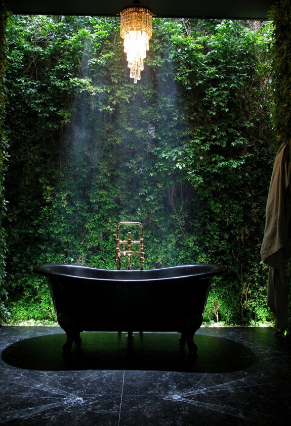 dark green bathroom plant wall