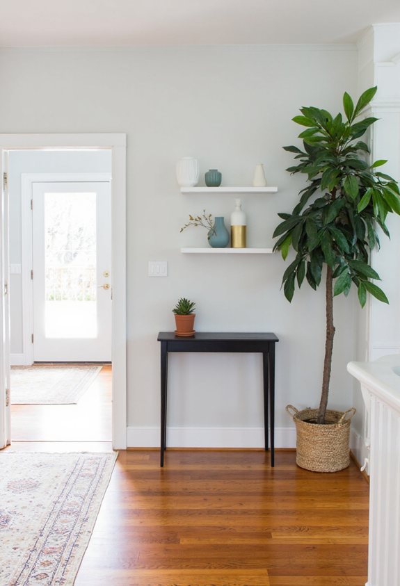 floating shelf entryway organization