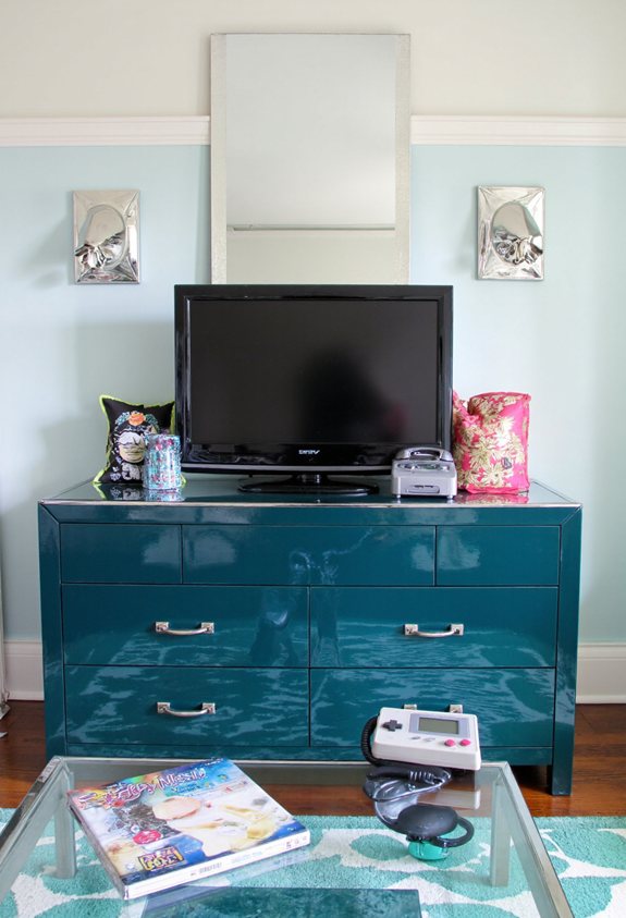 glossy retro media console
