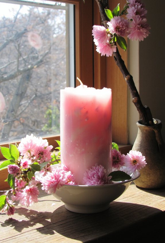 pink wax blossom candle