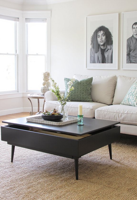 sleek low profile coffee table with hidden storage