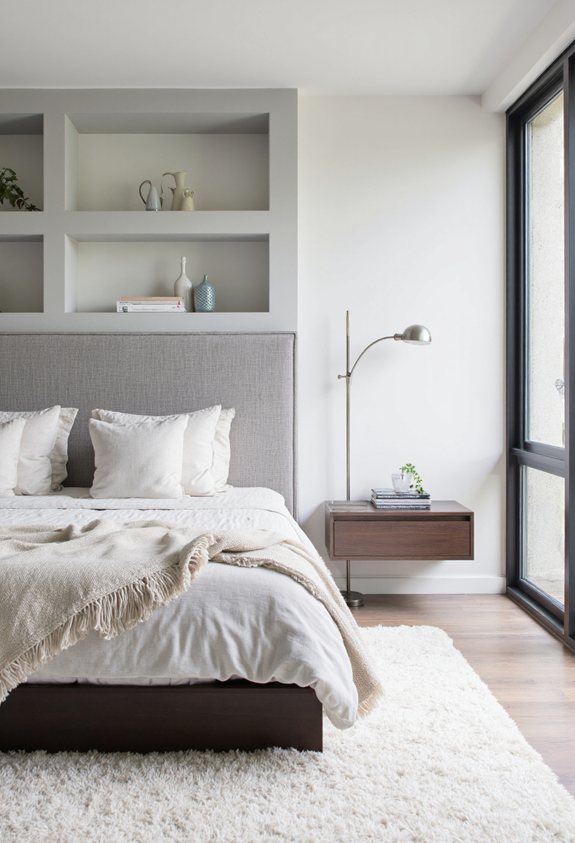 upholstered headboard with shelves