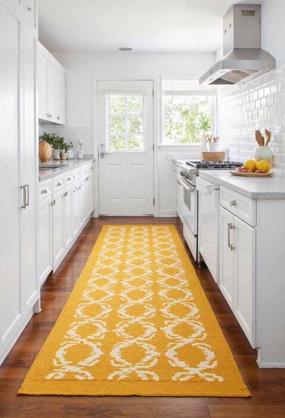 bold rug anchors kitchen