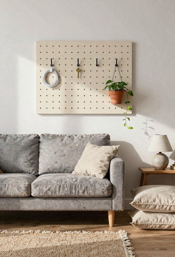 pegboard organizes cords keys decor