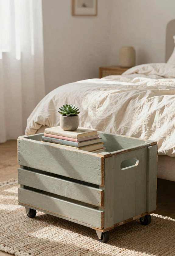 rolling crate side table