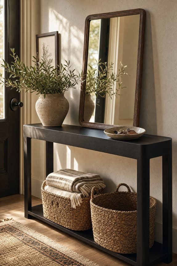 basket storage console table