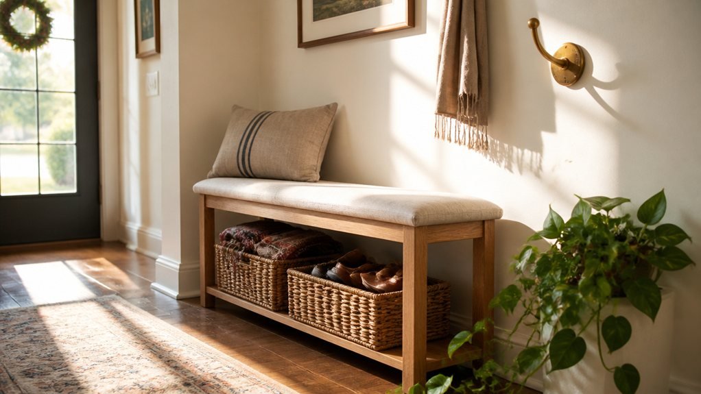 bench baskets hidden storage