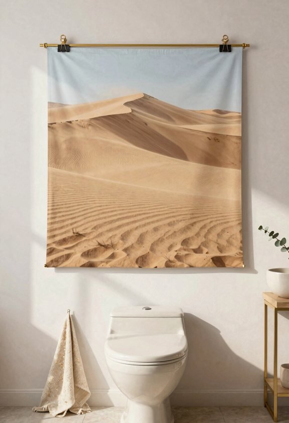 unframed print above toilet